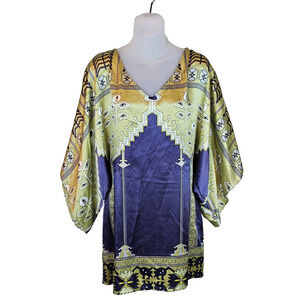 Mara Hoffman Y2K Silk Dress Shift Kimono Mini Short Art Deco Designer Womens M